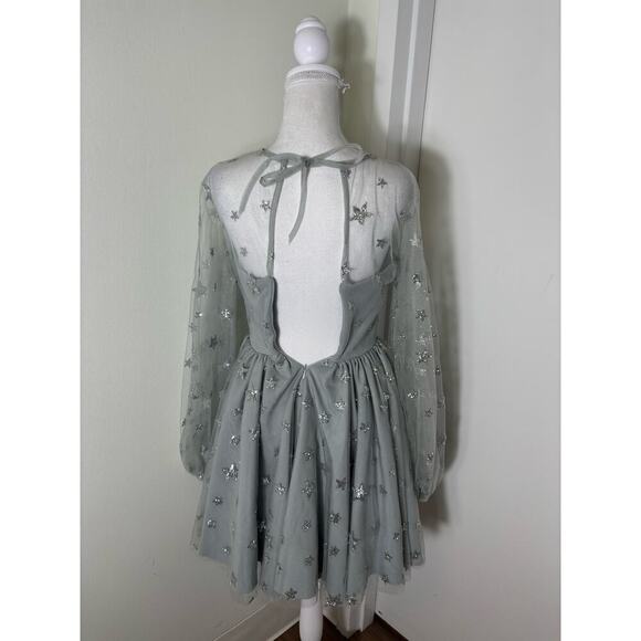 Lirika Matoshi Silver Sequin Star Cocktail Dress Sz XS - Picture 3 of 5